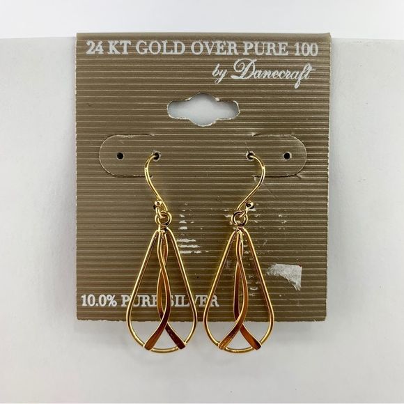 Danecraft 24k Gold over Silver Teardrop Earrings - Picture 2 of 6